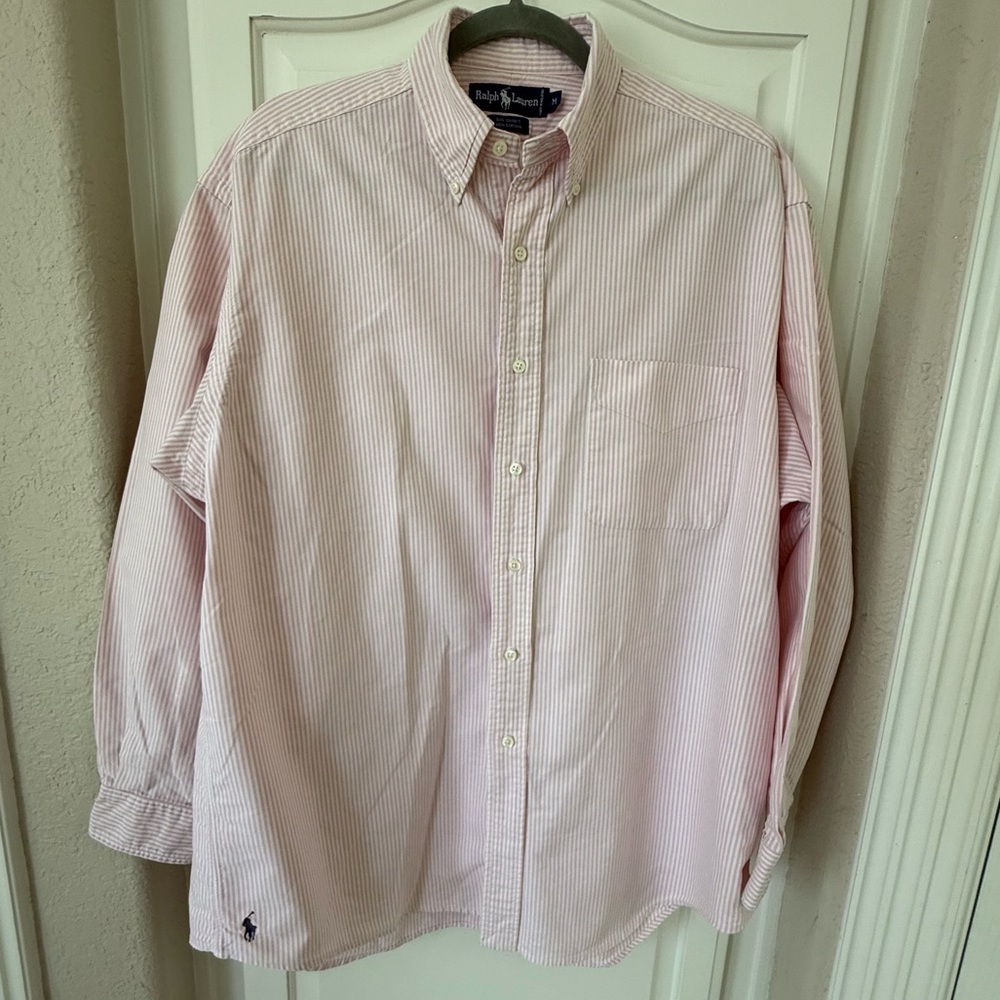 Men’s Ralph Lauren Polo M pink white stripe The Big Shirt button down